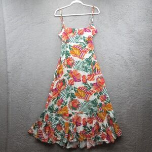 Paper Heart Dress Womens Small Fruit Floral Midi Tie Back Summer Tropical Sun